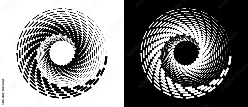 Poster abstract vector circle frame with rectangles as logo or emblem. spiral design element or icon. black