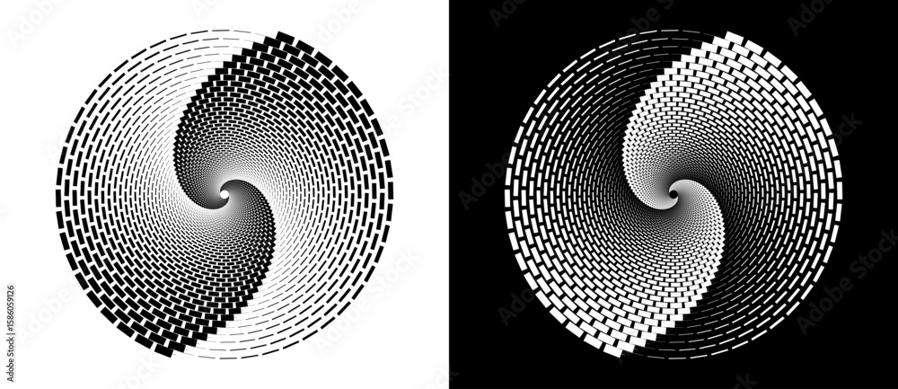 Poster abstract vector circle frame with rectangles as logo or emblem. spiral design element or icon. black