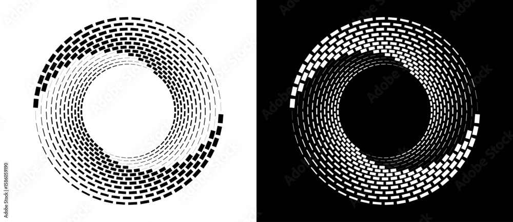 Poster abstract vector circle frame with rectangles as logo or emblem. spiral design element or icon. black
