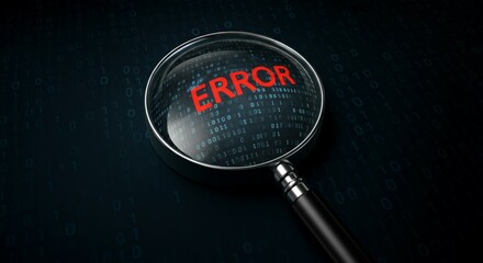 Magnifying Glass Detecting Digital Error on Binary Code Background.