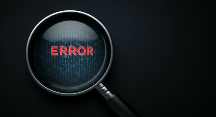Magnifying Glass Detecting Digital Error on Binary Code Background.