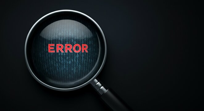 Magnifying Glass Detecting Digital Error on Binary Code Background.