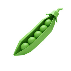 Fresh Low Poly 3D Pea Pod Illustration PNG Isolated on Transparent Background