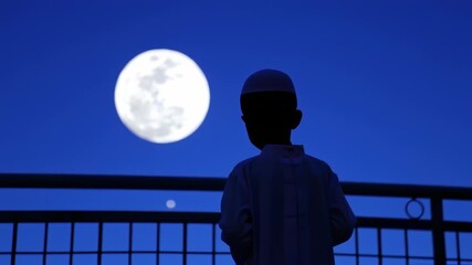 Child gazing at moonlit night - Powered by Adobe