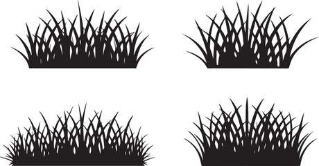 Four black grass clumps silhouette nature