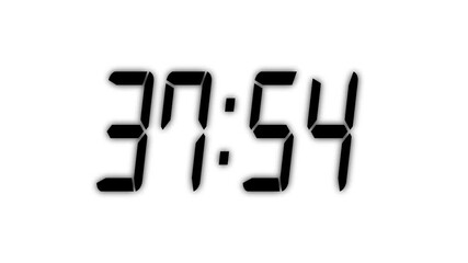 Countdown timer from 38 minute to 37 minute on white  background. Digital clock