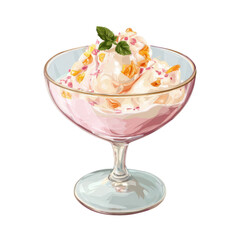 Delightful Ice Cream Sundae: A mouthwatering sundae, with layers of creamy ice cream, and delightful toppings, is presented in an elegant glass bowl.