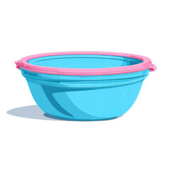 Blue and Pink Plastic Bowl: A playful illustration of a blue plastic bowl with a pink rim, perfect for adding a touch of whimsy to your designs.