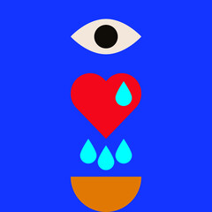 Heart symbol. Eye symbol. Vector Heart sign. Love symbol. Heart with Tears. Heart Background. Esoteric illustration. 