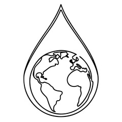 Earth shape in raindrop with line art illustration highlighting environmental awareness. Depicting Earth shape in raindrop, this line art visual symbolizes global issues.