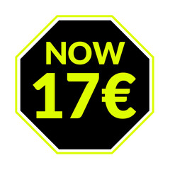 Now 1 2 4 5 6 7 8 9 10 11 12 13 14 15 16 17 18 19 20 € euro price tag, black colour png, Now € sale png, discount green badge png