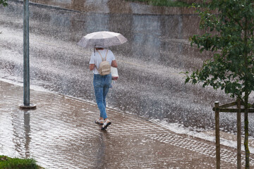 little girl walking in the rain © talavietis