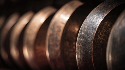 Copper cymbals in a row