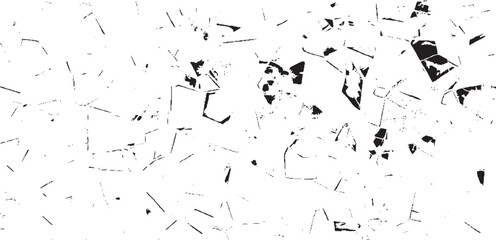 Monochrome texture composed of irregular graphic elements. Distressed uneven grunge background. Abstract vector illustration. Overlay for interesting effect and depth. Isolated on white background.
