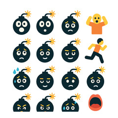 bomb emotions and reactions modern flat style. scared face, shocked expression, surprised face, worried eyes, anxious look, panicked gesture, running person, sweating