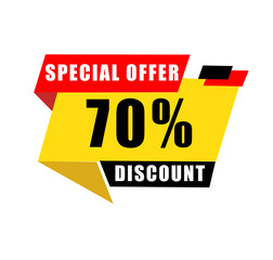 Special offer 70% discount banner isolated on white background