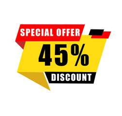 Special offer 45% discount banner isolated on white background