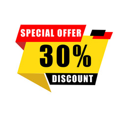 Special offer 30% discount banner isolated on white background