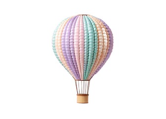 Obraz premium A charming pastel striped hot air balloon toy, isolated on white background, evokes a sense of whimsical adventure and dreamy decorations