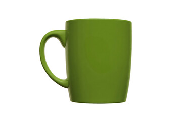a green coffee mug with a handle on a white background