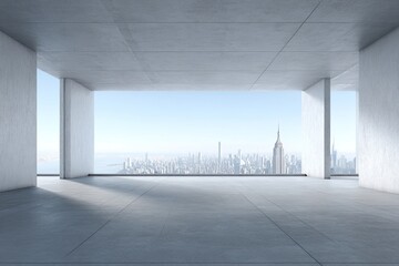 Empty, modern concrete space with city view