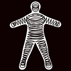 Fototapeta premium Abstract spiral line human silhouette illustration on black background minimalist doodle