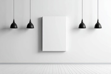 White room, blank canvas, black pendant lights