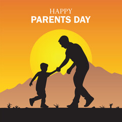 Happy Parents day silhouette  father and son illustration background