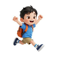 3D Rendered Child with Backpack Running for Educational Graphics