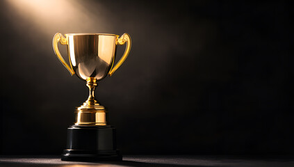 Golden Trophy With Dramatic Spotlight On Dark Background