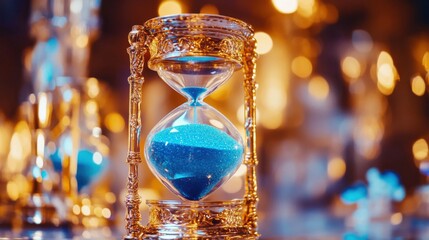 Ornate hourglass with glowing, teal-colored sand.