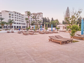 Relaxing areas in a beach in Hammamet, Tunisia