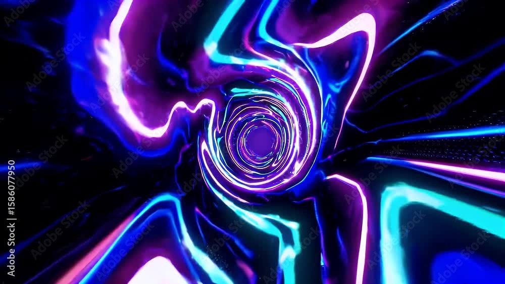 Wall mural hypnotic sci fi animation of glowing tunnel composed of swirling luminous bands and colorful light t