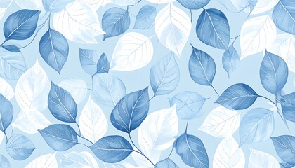 Fototapeta premium Light blue and white leaves on light pastel background