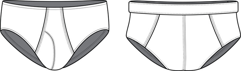 Men's briefs technical sketch, underwear blueprint, fashion illustration, apparel design, clothing template, textile pattern, sewing guide, garment layout