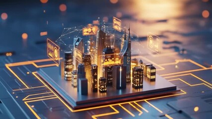 A futuristic cityscape is displayed with glowing data streams and interconnected networks, symbolizing a smart and technologically advanced urban environment - Powered by Adobe