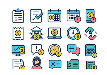 Installment payment process modern flat style. application form, loan approval, payment due date, late fee, payment receipt, bank transfer, online payment, mobile app