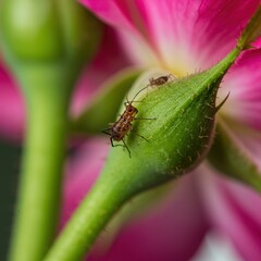 Fototapeta premium Extreme Macro: Aphid on Rose Stem, White Backdrop, Exquisite Detail. 8K.