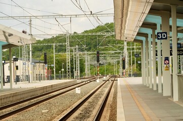 Railway station. Platform. Tracks. Station
