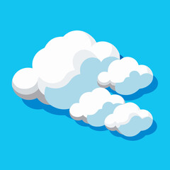 Stylized isometric clouds floating in a clear blue sky isolated on white background