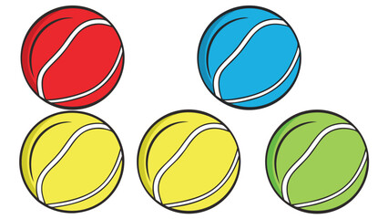 Fototapeta premium Five colorful cartoon tennis balls arranged in a pattern on a white background