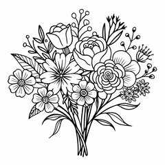 Beautiful hand drawn floral bouquet with delicate petals isolated on white background