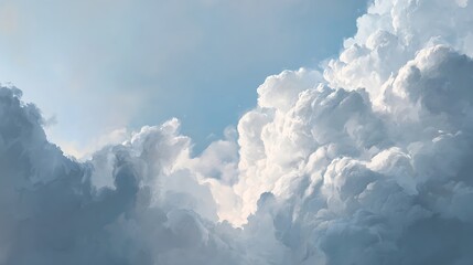 Fototapeta premium A Beautiful Panoramic View of Dramatic Cumulus Clouds Bathed in Golden Sunlight