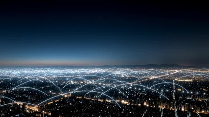 Global network connections lighting up night cityscape - Powered by Adobe
