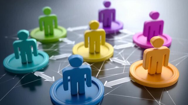 Vibrant company hierarchy flowchart with stylized icons and role titles, showcasing connections on a white background.