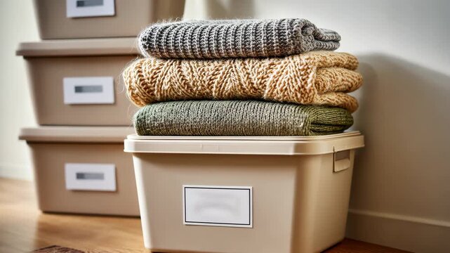 Cozy knitwear and storage organization in modern home interior