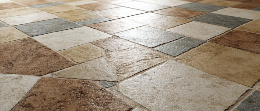 Patterned Ceramic Floor Tiles in Interior Space
