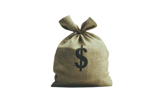 Burlap money bag with dollar symbol isolated on a transparent background image