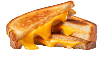 Yummy grilled cheese sandwich features golden bread and melted cheddar