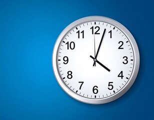 White Wall Clock Showing 12 O'Clock - Time Management Concept on Blue Background
